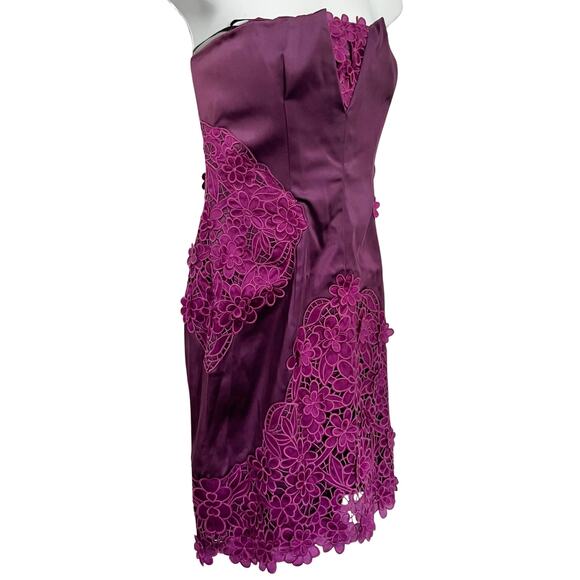 Laundry by Shelli Segal Purple Strapless Mini Dress Floral Crochet size 4 Y2K - Picture 10 of 11